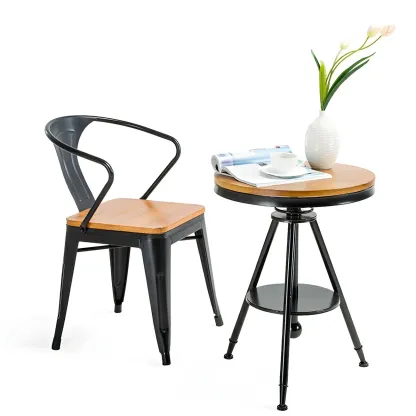 Adjustable Pine Wood Round Cocktail Bar Table for Home Bar Image - 9