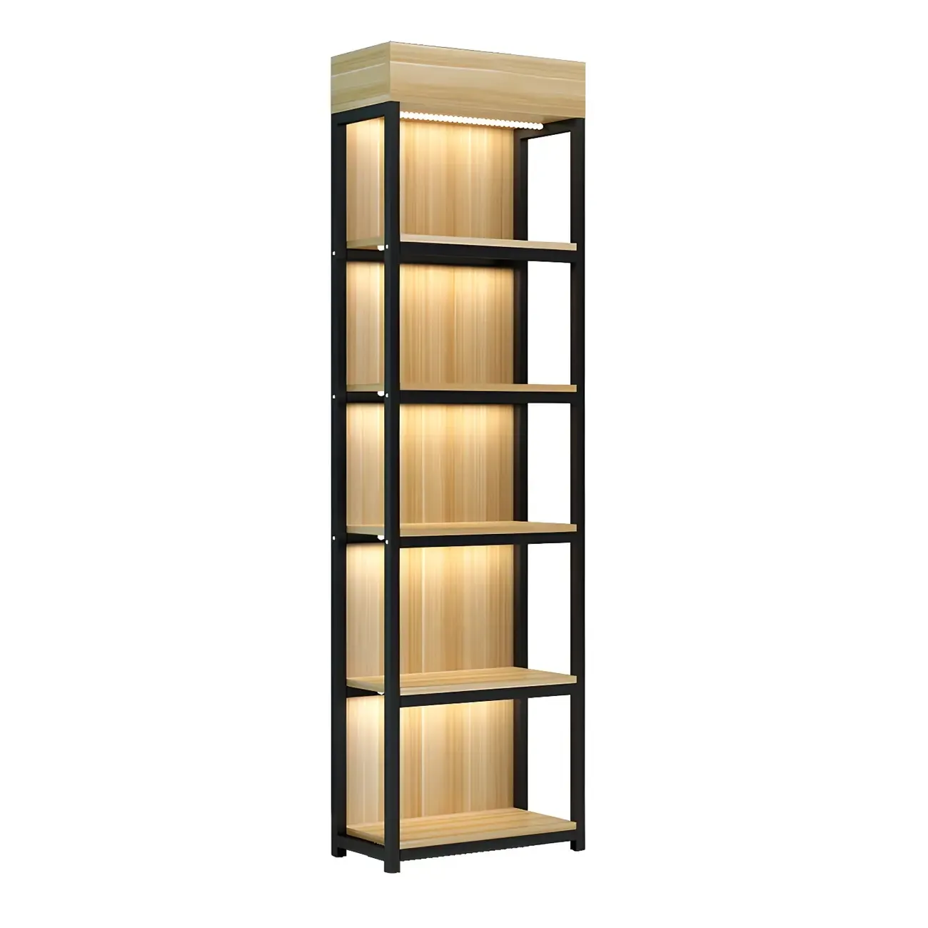 Modern Wood Open Multi-Shelf Large Display Cabinet Image - 3