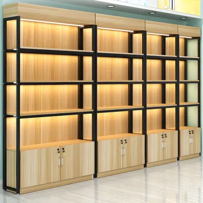 Modern Wood Open Multi-Shelf Large Display Cabinet Image - 4