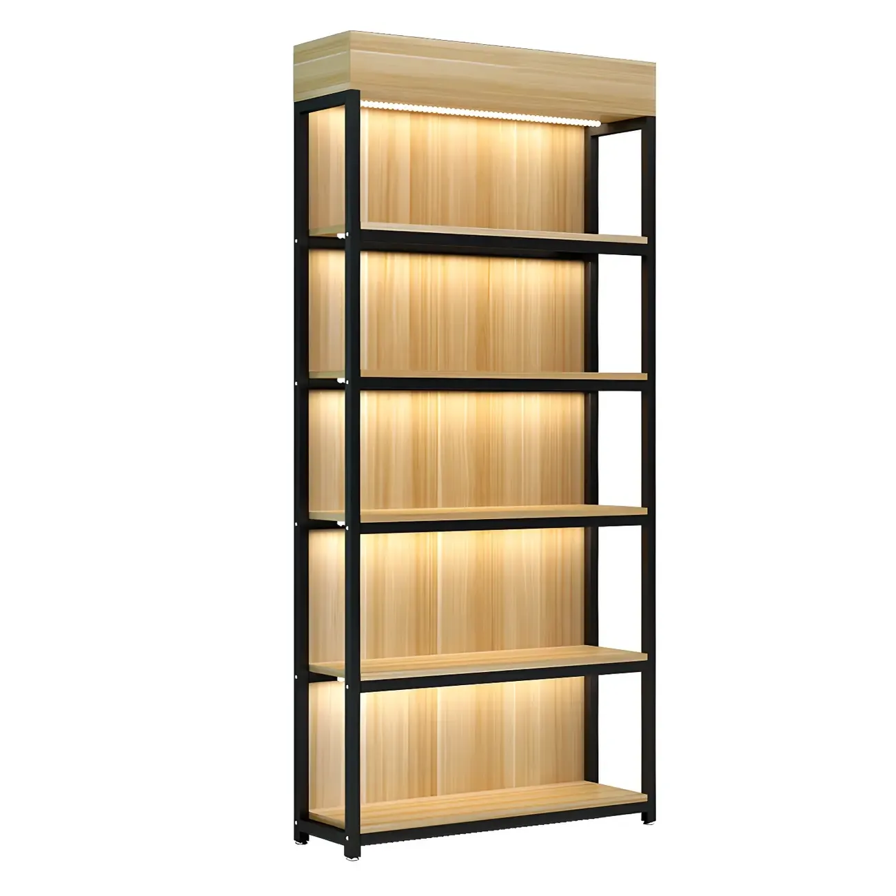 Modern Wood Open Multi-Shelf Large Display Cabinet Image - 6