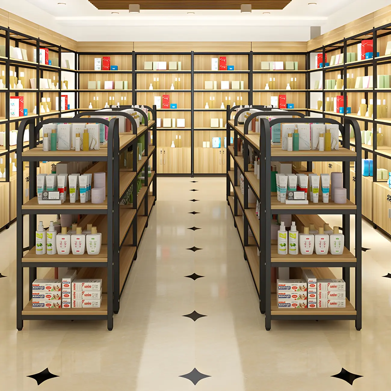 Modern Wood Open Multi-Shelf Large Display Cabinet Image - 7 | homeyfad