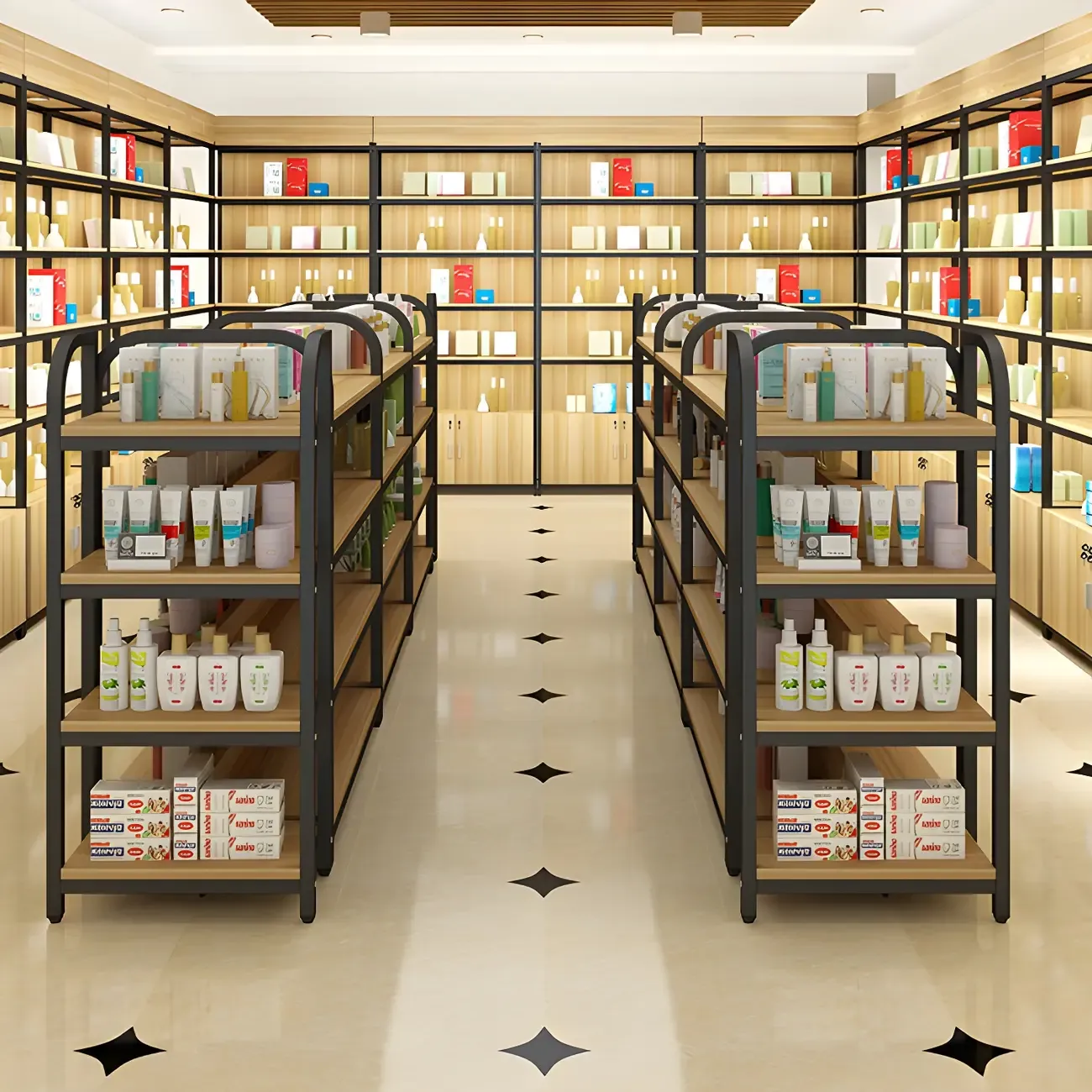 Modern Wood Open Multi-Shelf Large Display Cabinet Image - 7