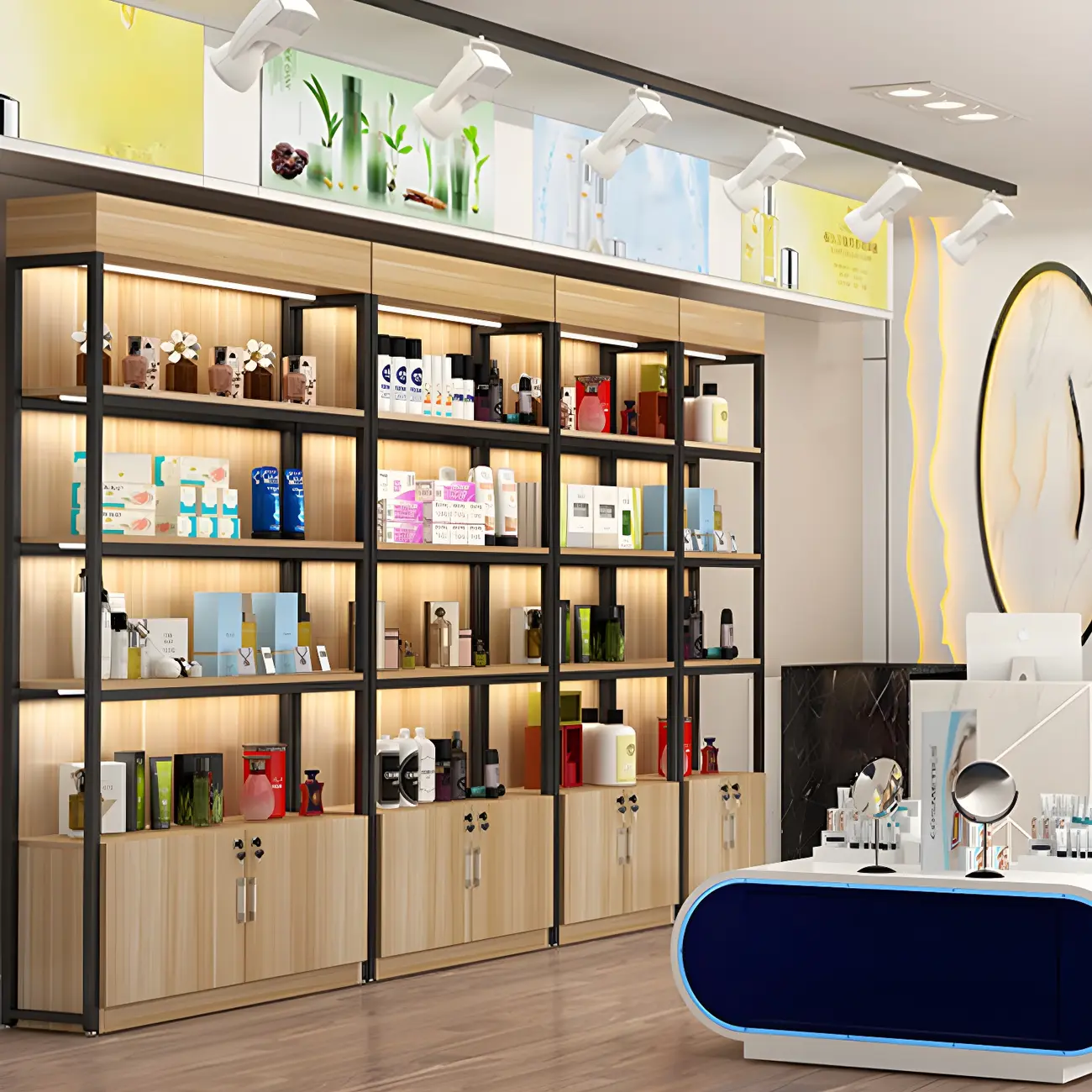 Modern Wood Open Multi-Shelf Large Display Cabinet Image - 2 | homeyfad