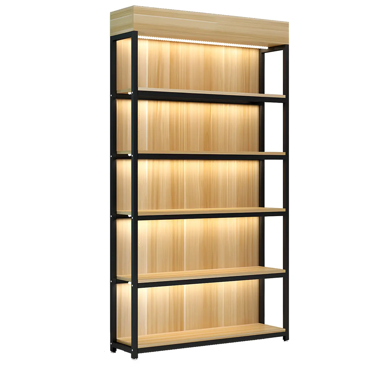 Modern Wood Open Multi-Shelf Large Display Cabinet Image - 8 | homeyfad