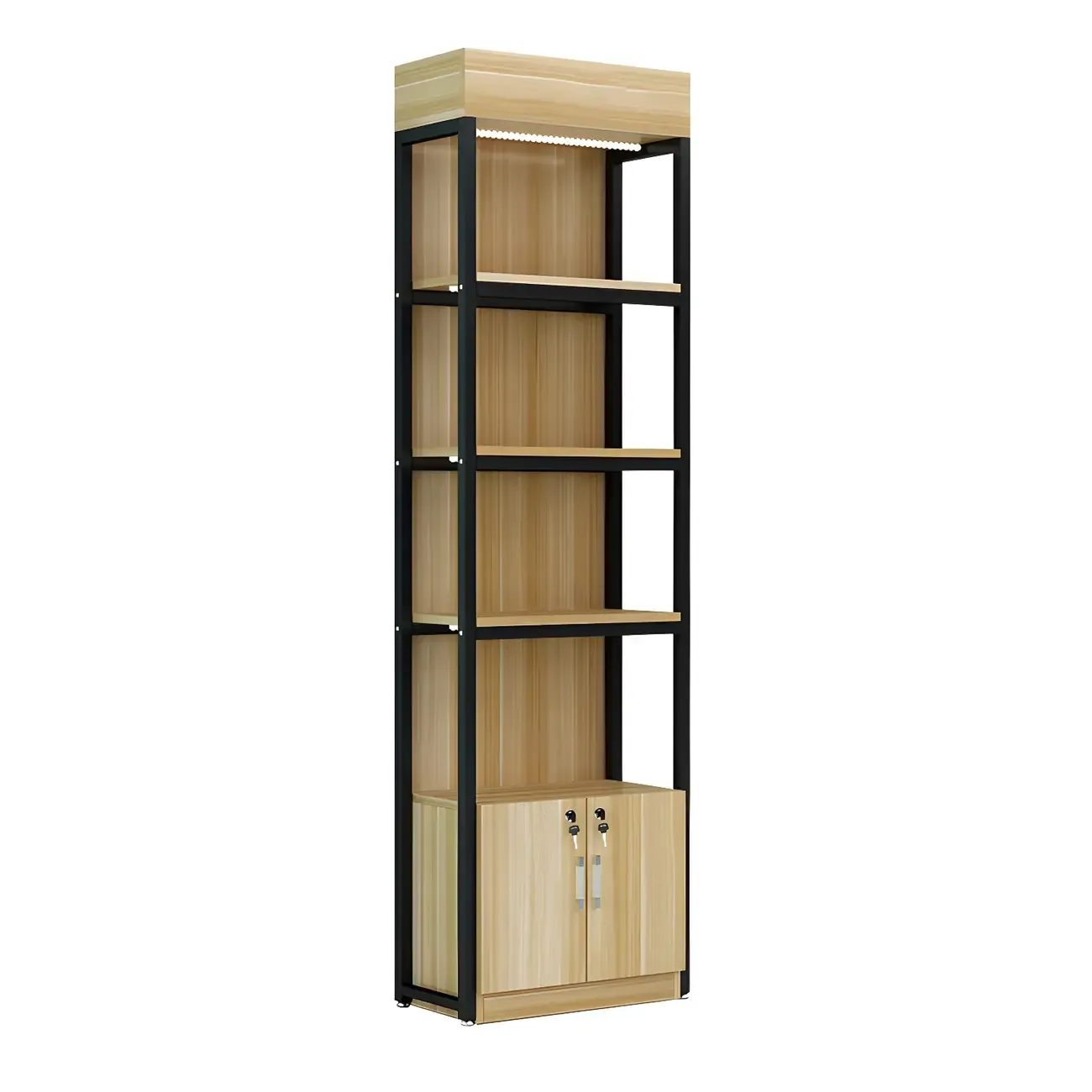 Modern Wood Open Multi-Shelf Large Display Cabinet Image - 9