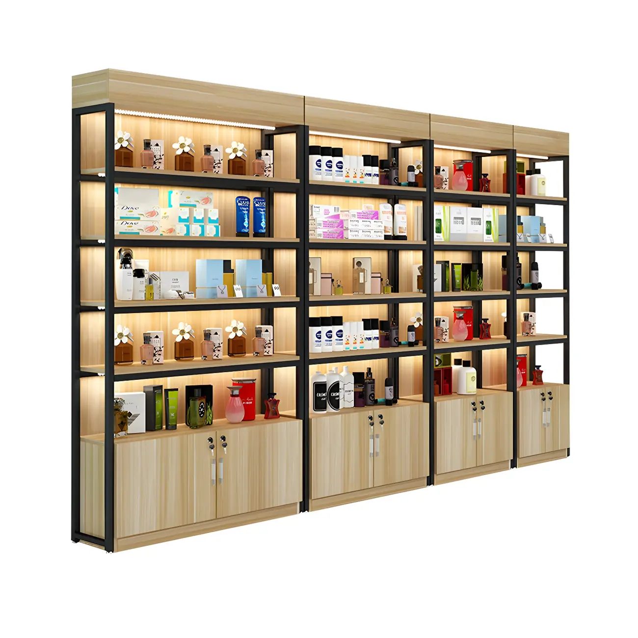 Modern Wood Open Multi-Shelf Large Display Cabinet Image - 10 | homeyfad