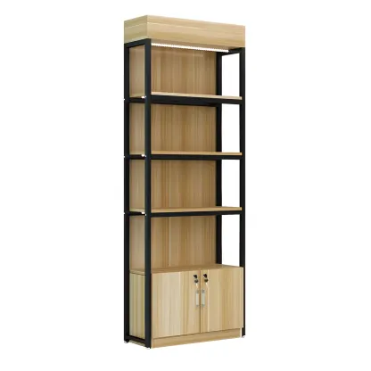 Modern Wood Open Multi-Shelf Large Display Cabinet Image - 12