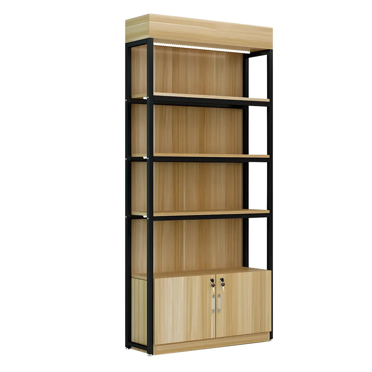 Modern Wood Open Multi-Shelf Large Display Cabinet Image - 14