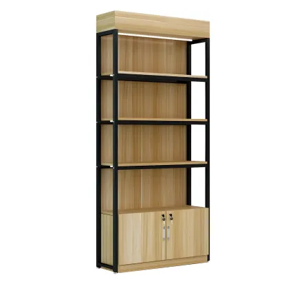 Modern Wood Open Multi-Shelf Large Display Cabinet Image - 14