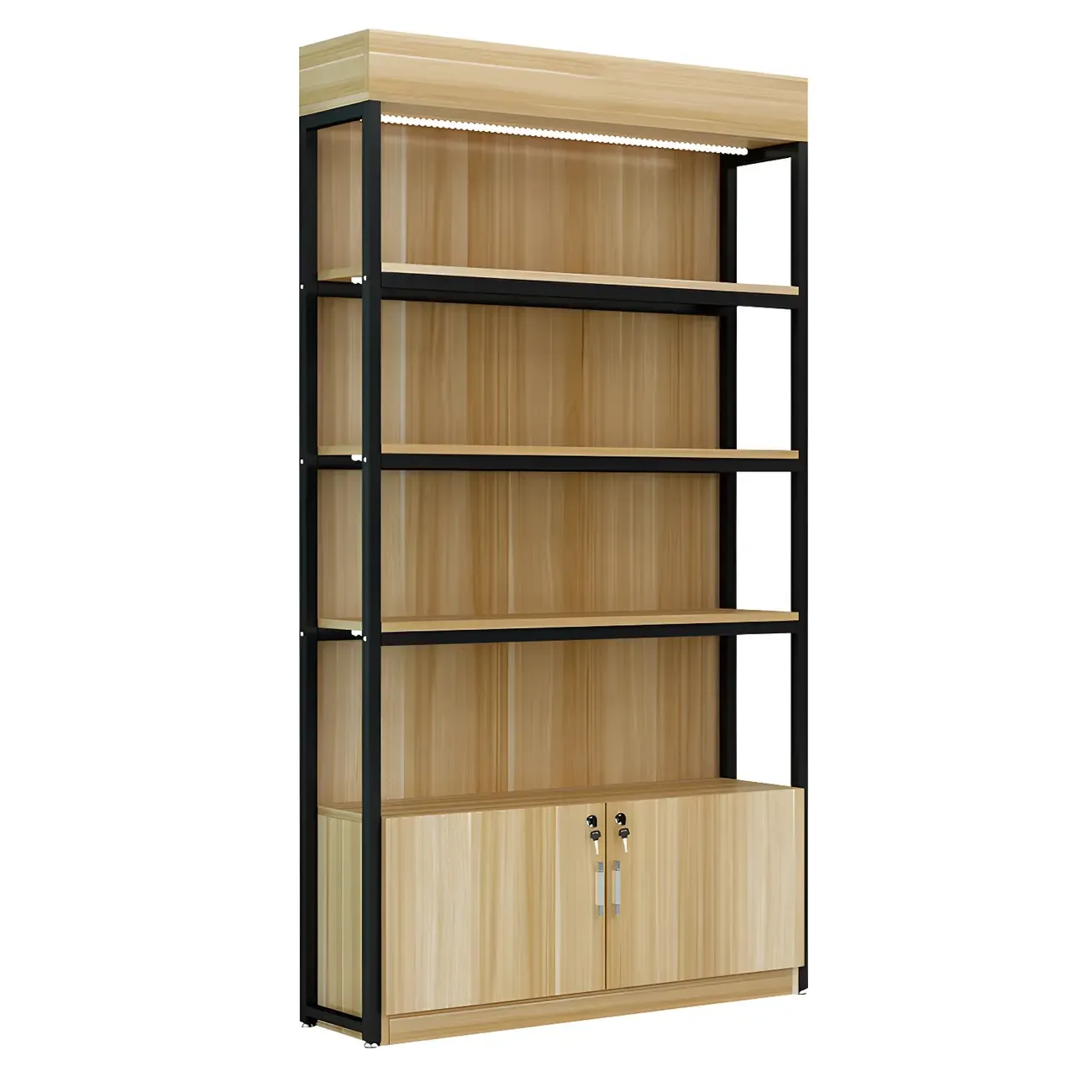 Modern Wood Open Multi-Shelf Large Display Cabinet Image - 16