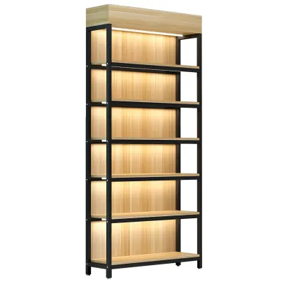 Modern Wood Open Multi-Shelf Large Display Cabinet Image - 19