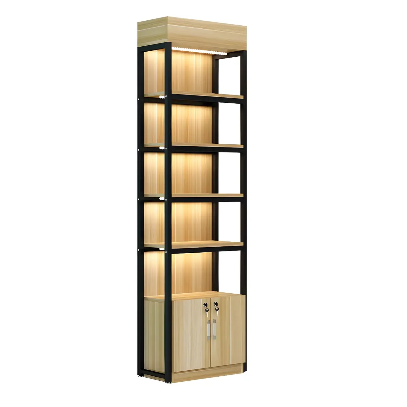 Modern Wood Open Multi-Shelf Large Display Cabinet Image - 21