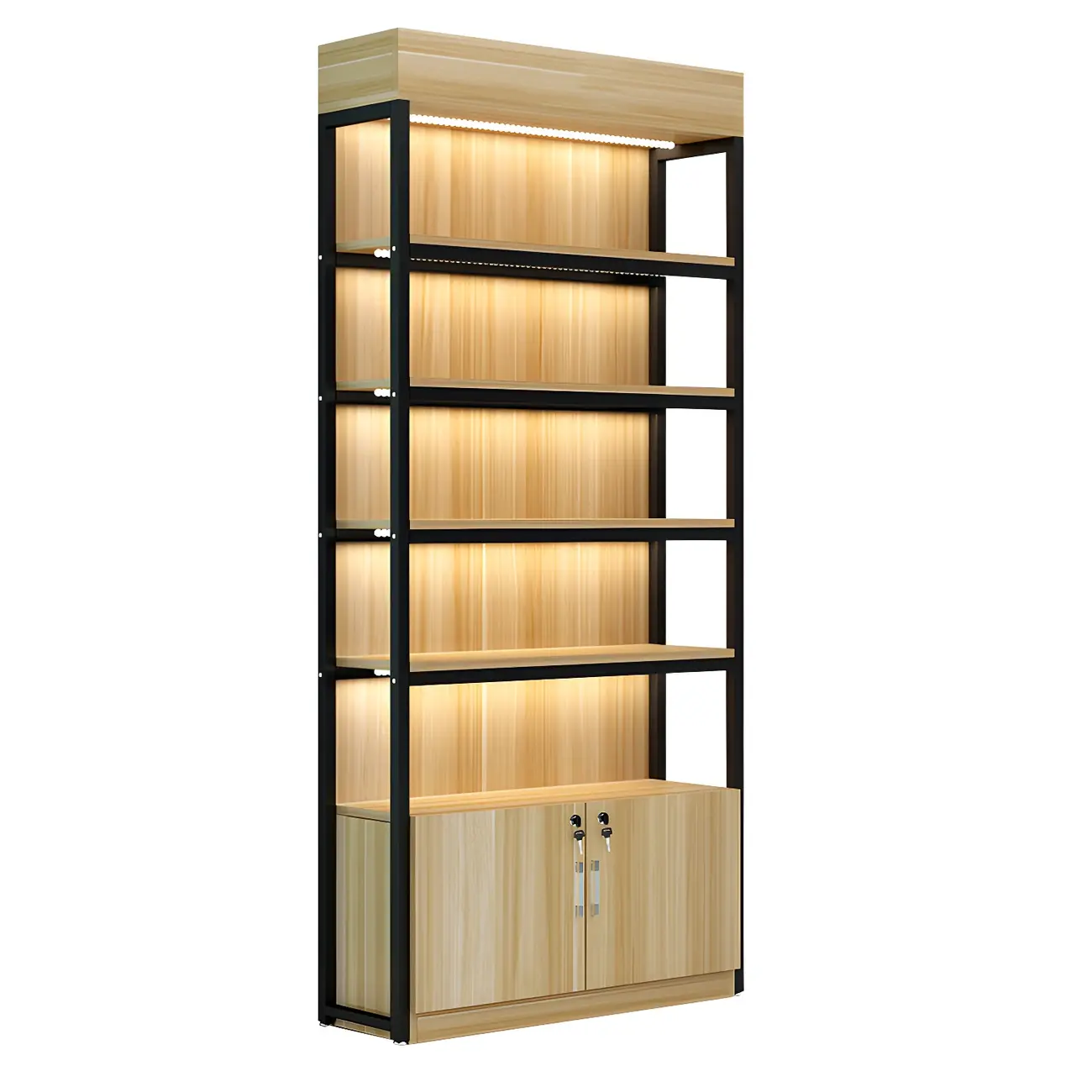 Modern Wood Open Multi-Shelf Large Display Cabinet Image - 23 | homeyfad
