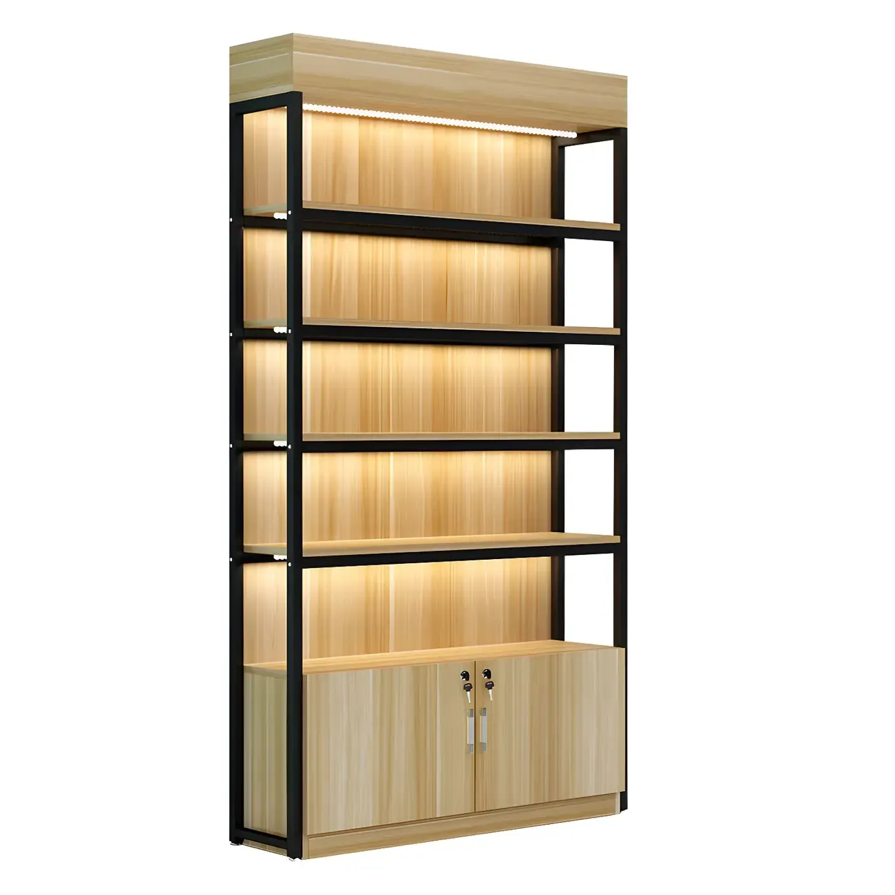 Modern Wood Open Multi-Shelf Large Display Cabinet | HomeyFad