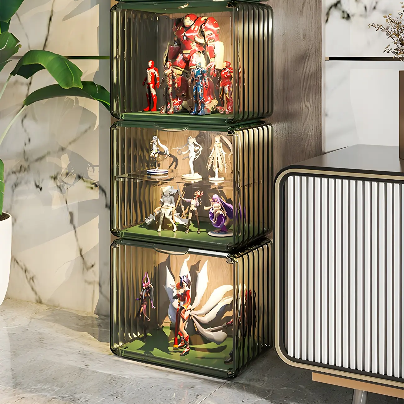 Stylish Stackable Green Clear Acrylic Display Cabinet Image - 1 | homeyfad