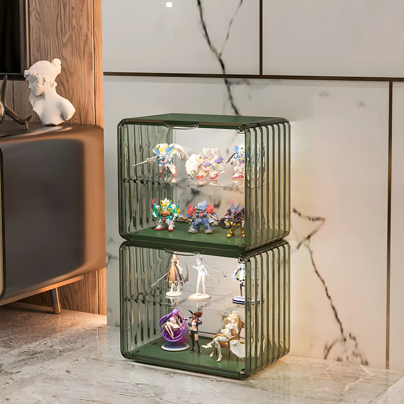 Stylish Stackable Green Clear Acrylic Display Cabinet Image - 10 | homeyfad