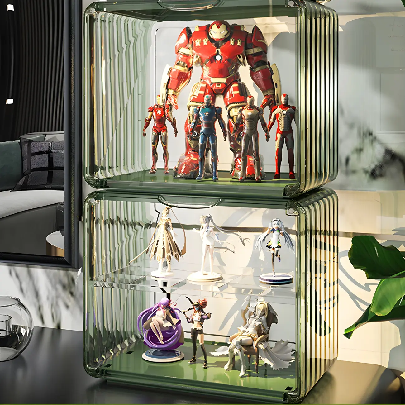 Stylish Stackable Green Clear Acrylic Display Cabinet Image - 28 | homeyfad