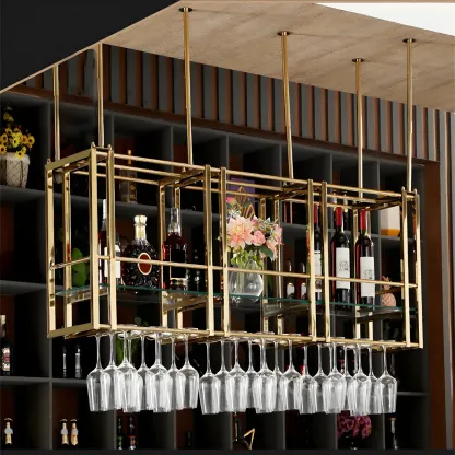 Glam Gold Metal Large Hanging Wine Rack Image - 1