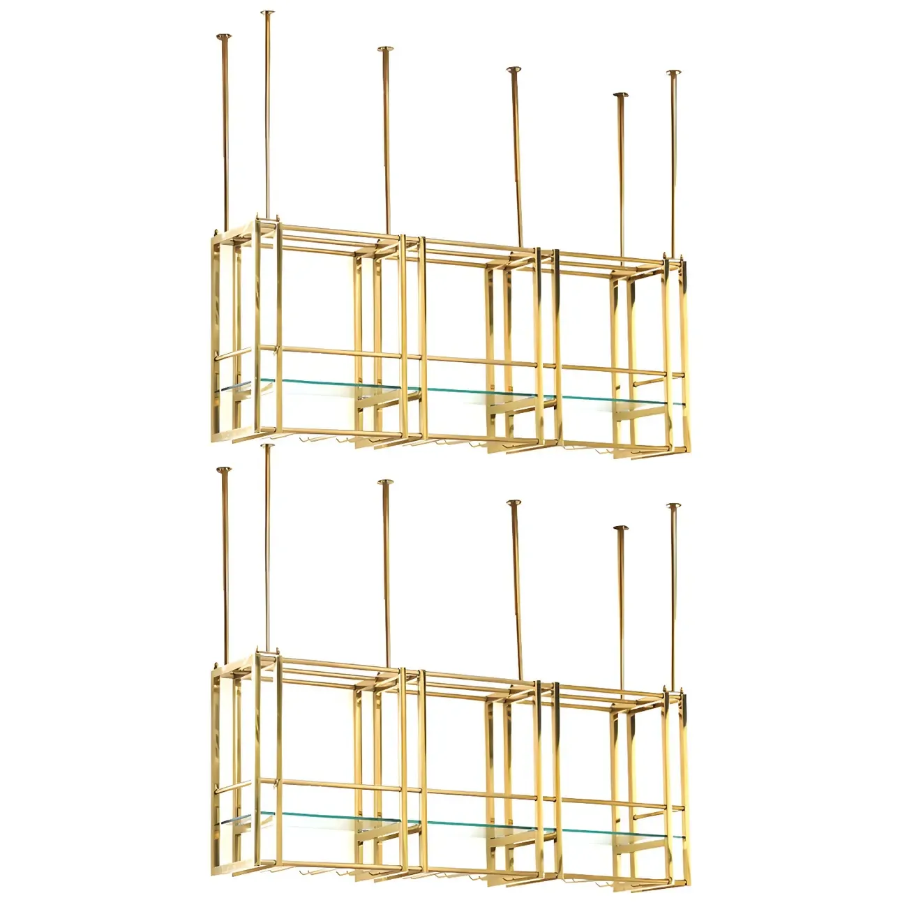 Glam Gold Metal Large Hanging Wine Rack Image - 2