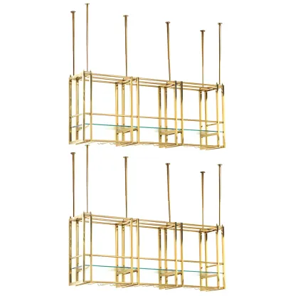 Glam Gold Metal Large Hanging Wine Rack Image - 2