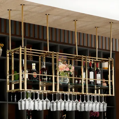 Glam Gold Metal Large Hanging Wine Rack Image - 4