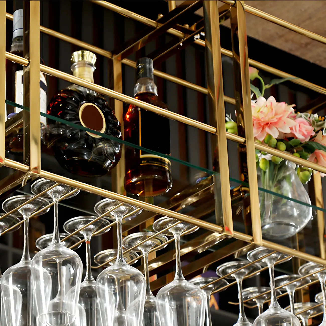 Glam Gold Metal Large Hanging Wine Rack Image - 10 | homeyfad