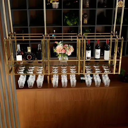 Glam Gold Metal Large Hanging Wine Rack Image - 12