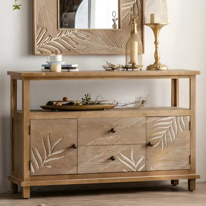 Traditional Floral Wooden Dresser with Drawers for Bedroom Image - 4