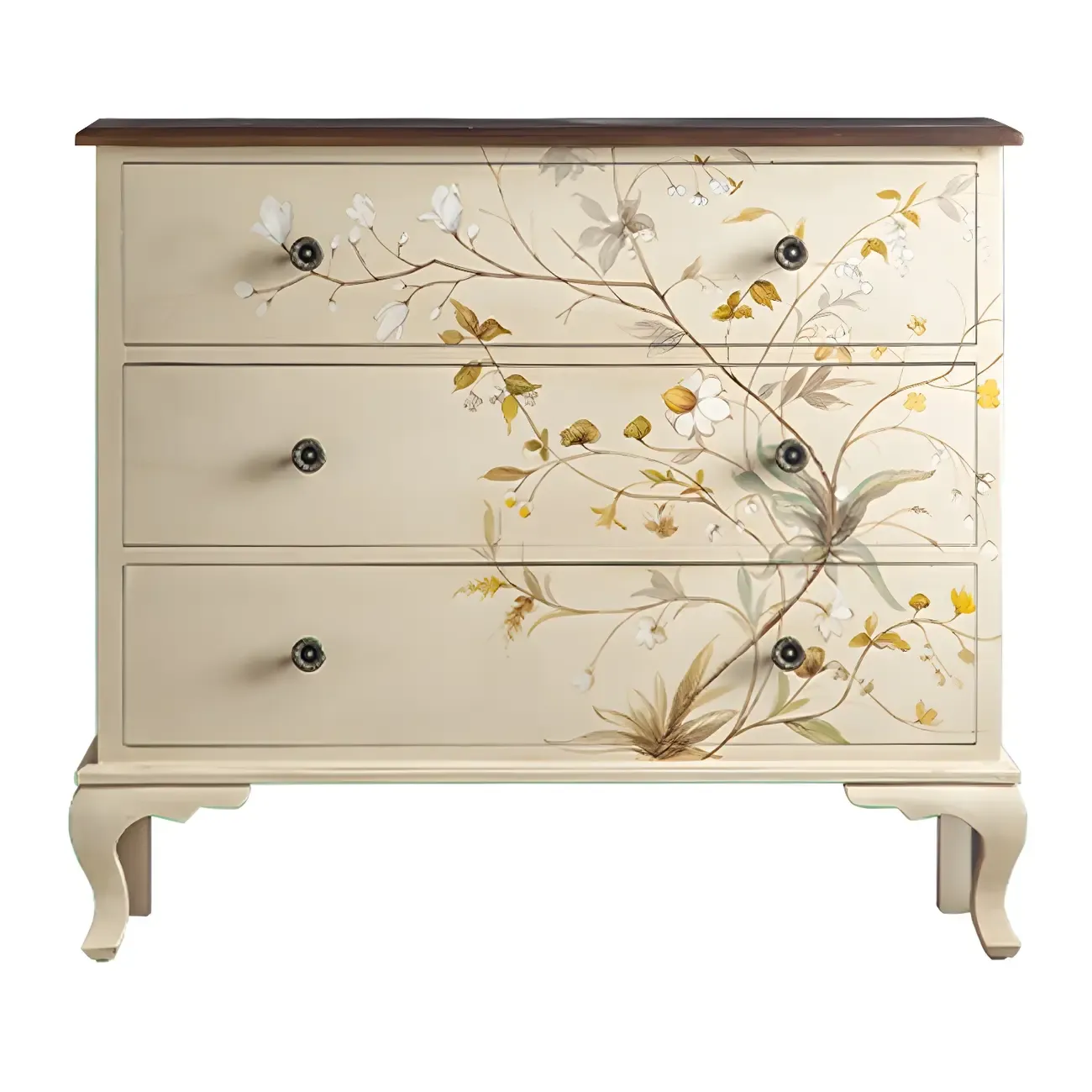 Traditional Floral Wooden Dresser with Drawers for Bedroom Image - 5