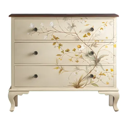 Traditional Floral Wooden Dresser with Drawers for Bedroom Image - 5