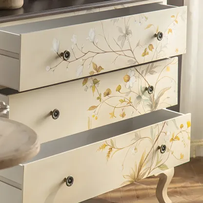 Traditional Floral Wooden Dresser with Drawers for Bedroom Image - 6