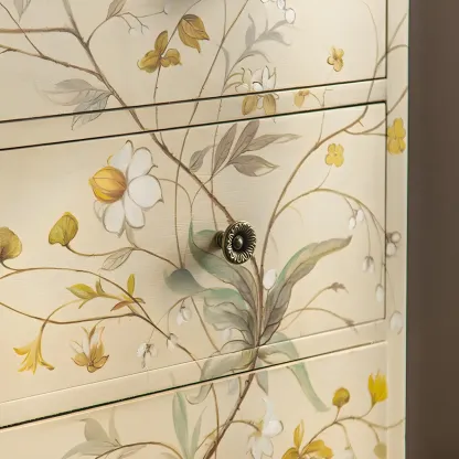 Traditional Floral Wooden Dresser with Drawers for Bedroom Image - 7