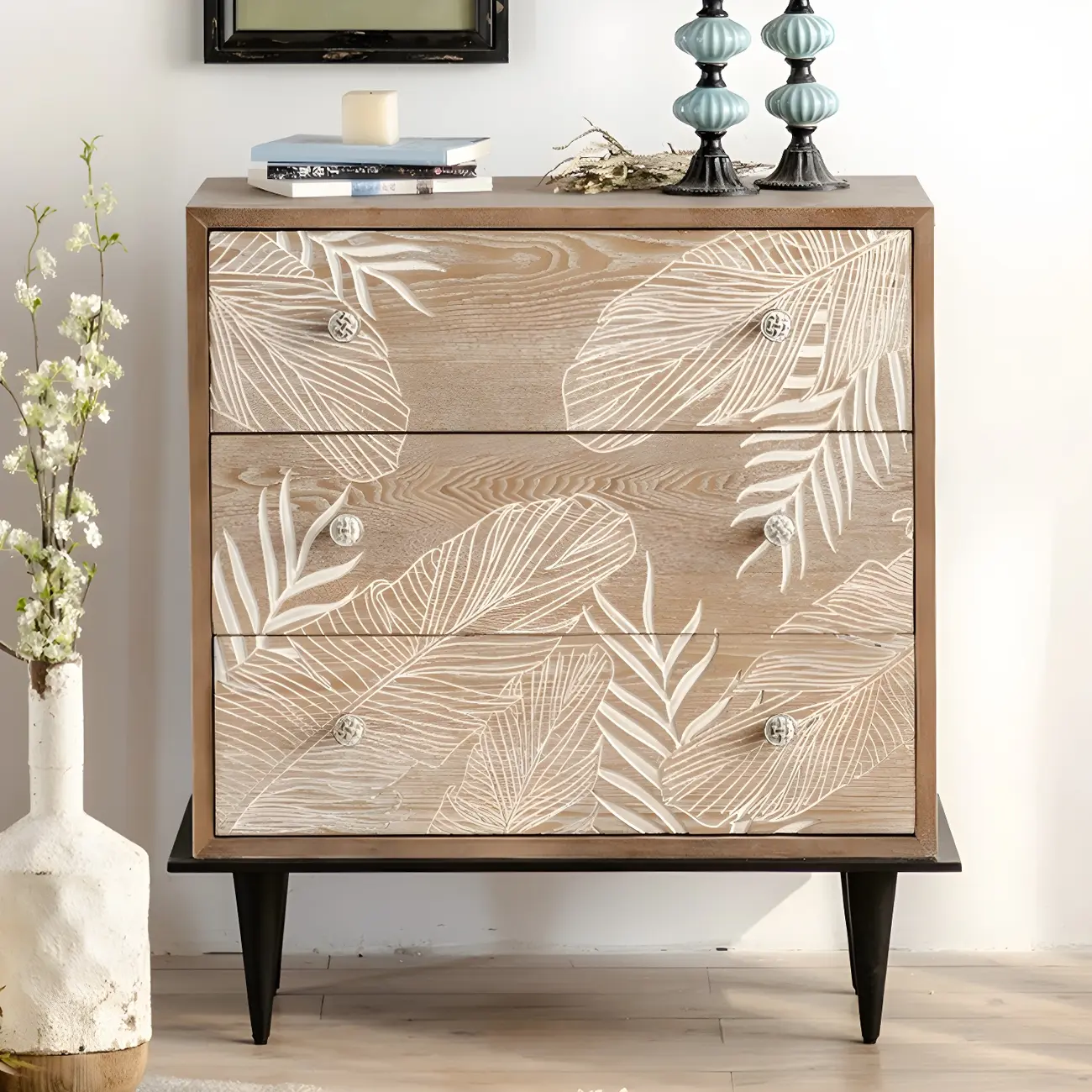 Traditional Floral Wooden Dresser with Drawers for Bedroom Image - 11 | homeyfad
