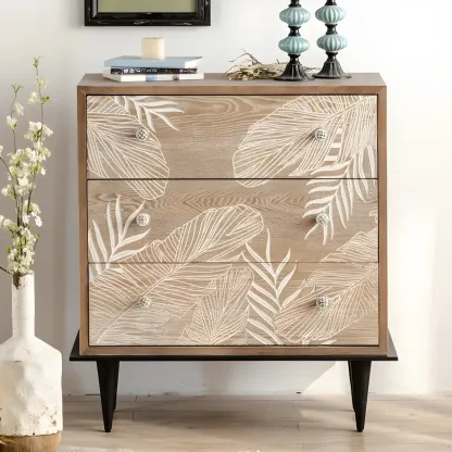 Traditional Floral Wooden Dresser with Drawers for Bedroom Image - 11