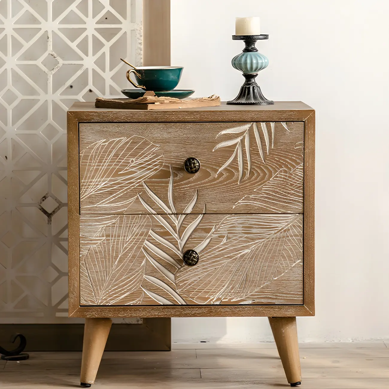 Traditional Floral Wooden Dresser with Drawers for Bedroom Image - 12 | homeyfad