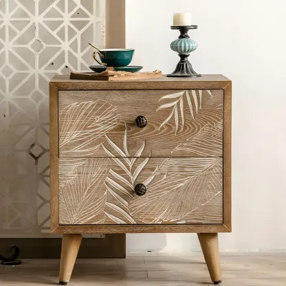 Traditional Floral Wooden Dresser with Drawers for Bedroom Image - 12