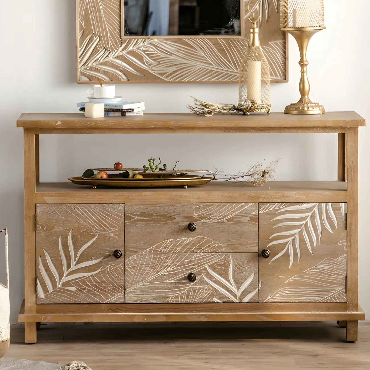Traditional Floral Wooden Dresser with Drawers for Bedroom Image - 13 | homeyfad