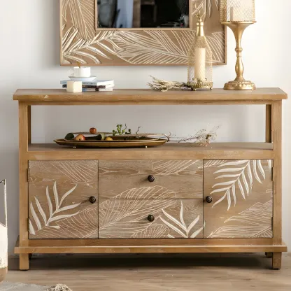 Traditional Floral Wooden Dresser with Drawers for Bedroom Image - 13