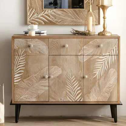 Traditional Floral Wooden Dresser with Drawers for Bedroom Image - 14