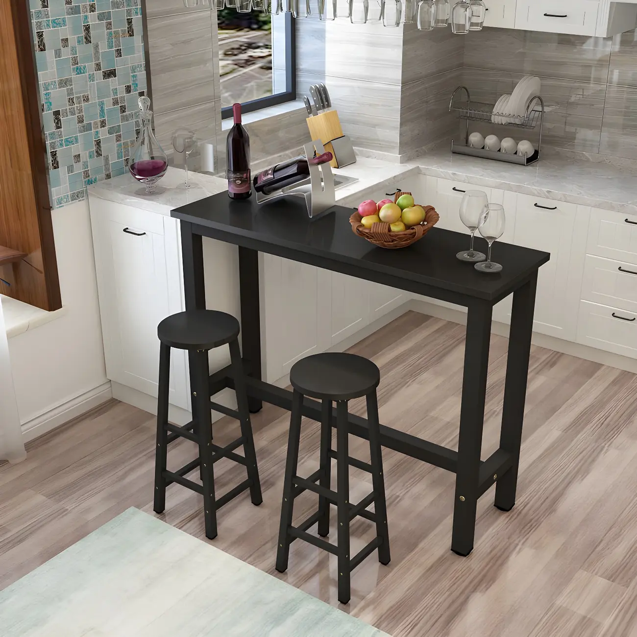 Sleek Modern Black Wooden Counter Height Bar Table for Kitchen Image - 1 | homeyfad