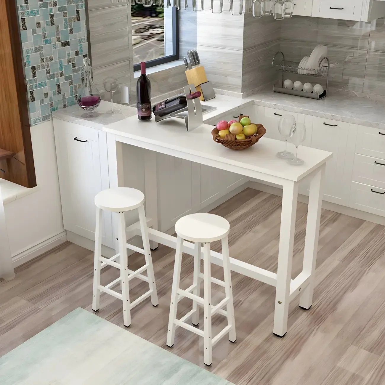 Sleek Modern Black Wooden Counter Height Bar Table for Kitchen Image - 8