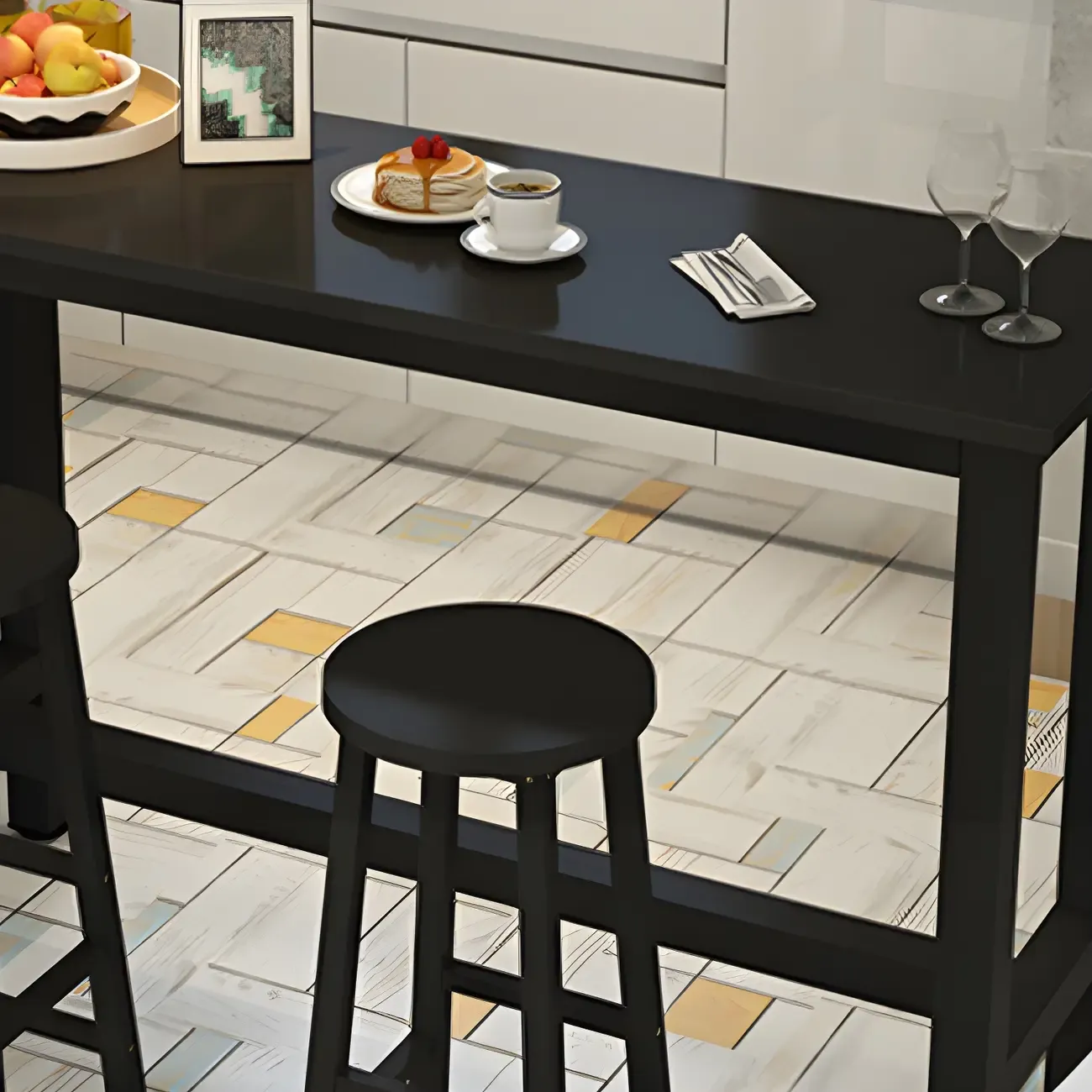 Sleek Modern Black Wooden Counter Height Bar Table for Kitchen Image - 10