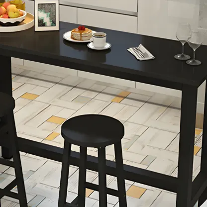 Sleek Modern Black Wooden Counter Height Bar Table for Kitchen Image - 10