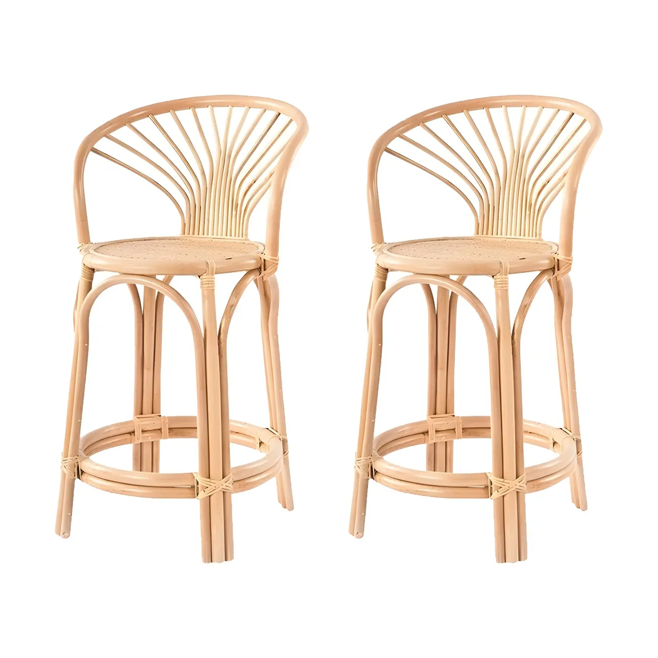 Comtemporary Wood Rattan Back Bar Stools with Footrest Image - 4 | homeyfad