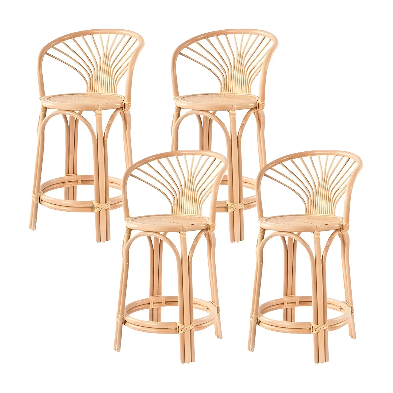 Comtemporary Wood Rattan Back Bar Stools with Footrest Image - 5 | homeyfad