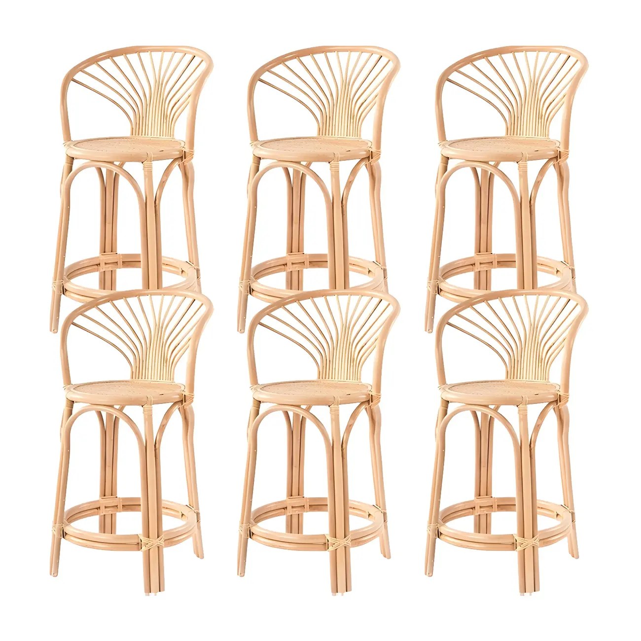Comtemporary Wood Rattan Back Bar Stools with Footrest Image - 6 | homeyfad