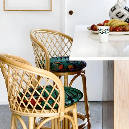 Comtemporary Wood Rattan Back Bar Stools with Footrest Image - 2