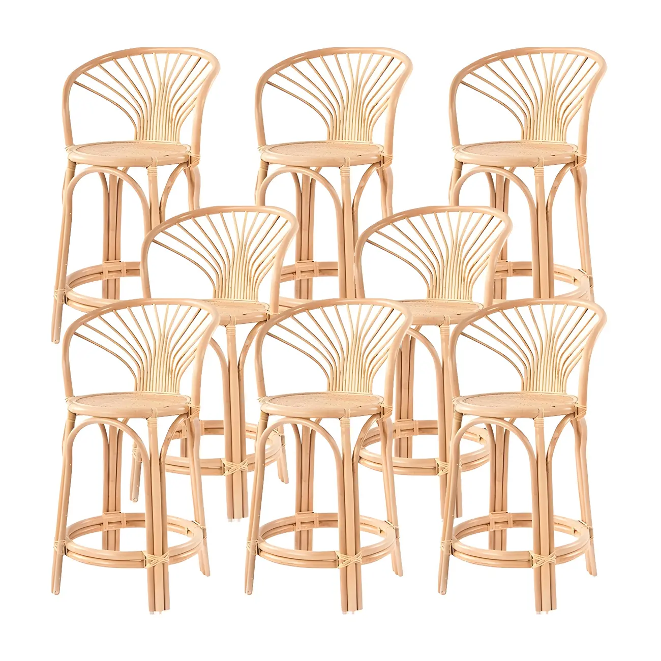 Comtemporary Wood Rattan Back Bar Stools with Footrest Image - 7 | homeyfad