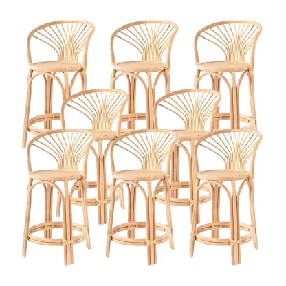 Comtemporary Wood Rattan Back Bar Stools with Footrest Image - 7