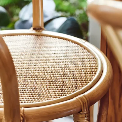 Comtemporary Wood Rattan Back Bar Stools with Footrest Image - 8